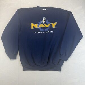 VTG Navy Midshipmen Logo Athletic Sweatshirt Men L Blue Logo Athletic NCAA USAFA
